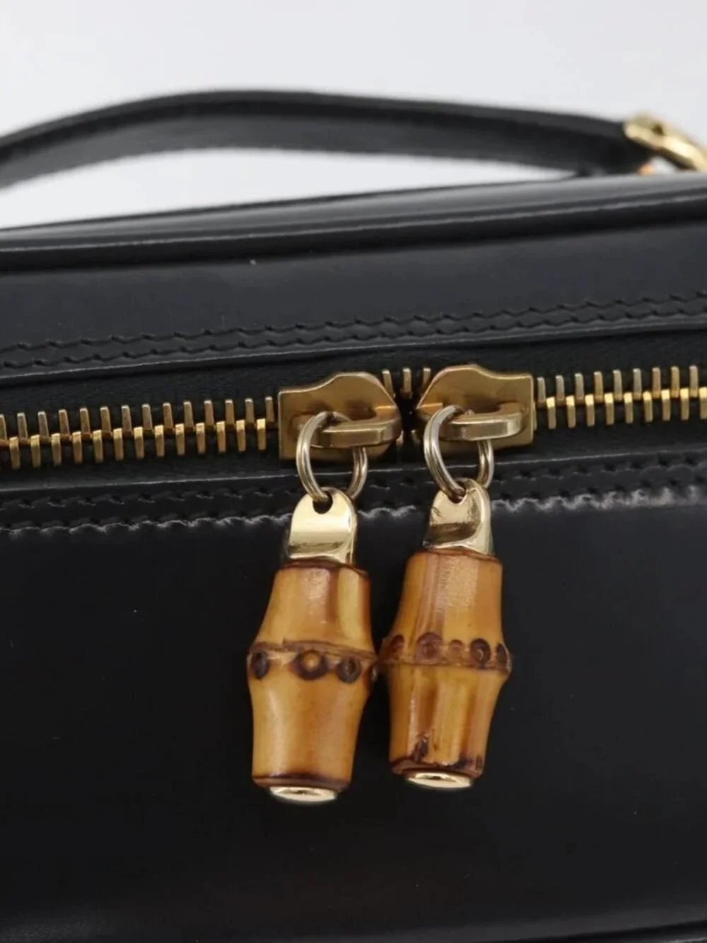GUCCI Bamboo Vanity Hand Bag Patent leather Gray Gold 032 1705 0151 Auth